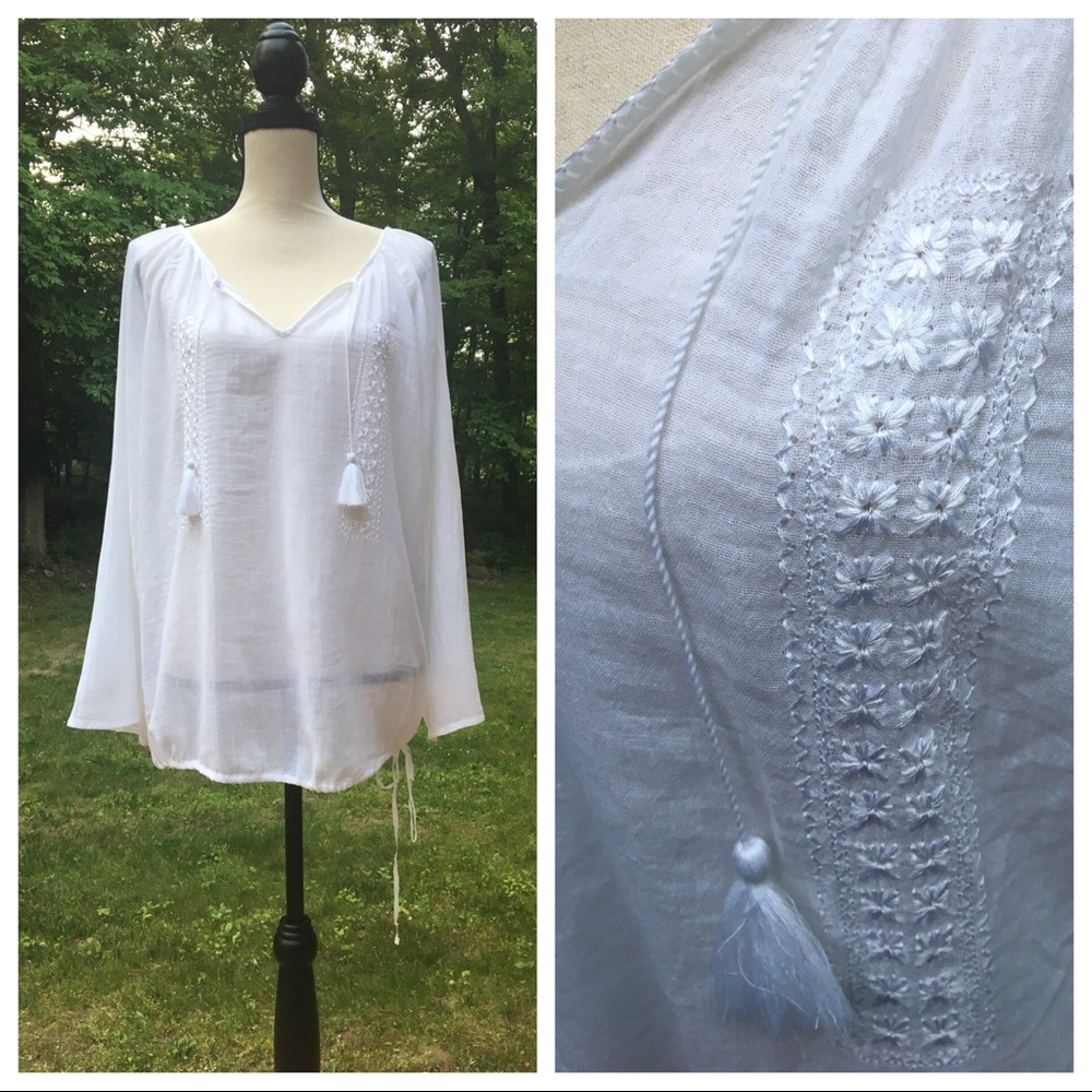Lucky Brand White Cotton Peasant Top-Large